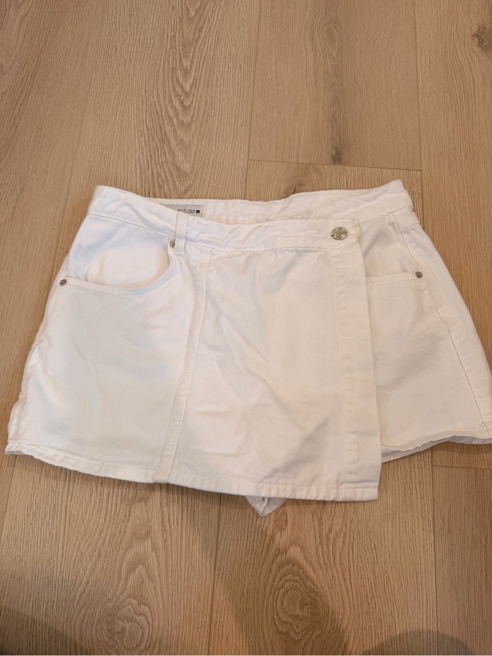 Zara White Denim Skort with Wrap Front